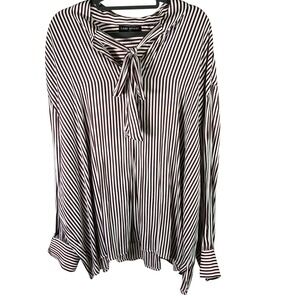 Lane Bryant 26/28 Blouse Top Striped Tie Neck Long‎ Sleeve Plus Size